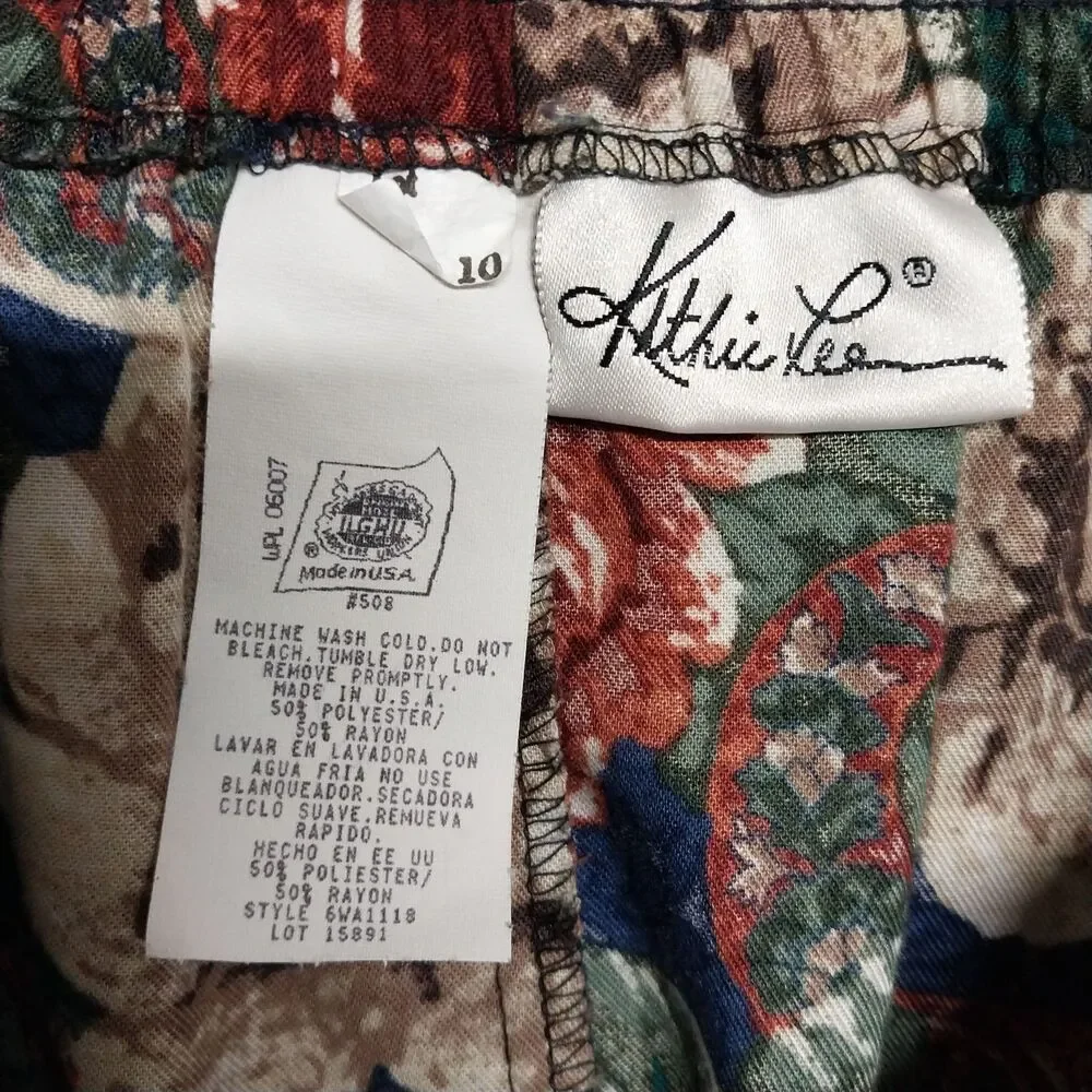 Vintage Kathie Lee Rich Orange Beige Blue Floral Skirt Pleated Maxi USA  Size 10